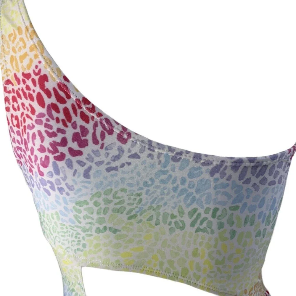 Onia Animal Print One Shoulder Swim Suit Pastel L